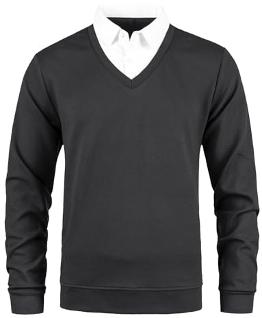 Yukirtiq Pull Homme avec Faux col de Chemise Aotonne Hiver Pull-Over Sweat Manche Longue Pulls avec col Chemise