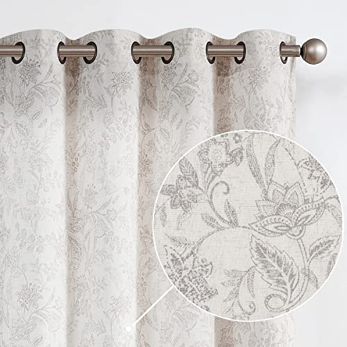 Vangao Leinen-Mischgewebe Vorhänge mit Blumenmuster für Schlafzimmer, 160 cm, lila-grau, Bauernhaus-Vorhänge für Wohnzimmer, Vintage-Druck, Lichtfilternd, Ösen-Top, 2 Paneele