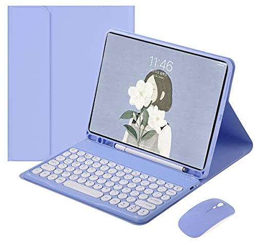 YEEHi Keyboard Case Mouse for iPad 6th 5th Generation 9.7, Air & Air 2, iPad Pro 9.7 inch Case with Cute Round Key Bluetooth Detachable Color Keyboard Cover (Purple)