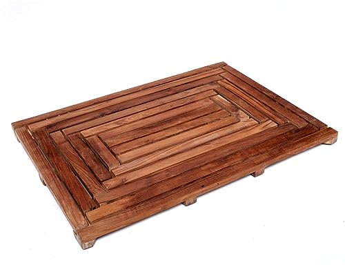 Brillibrum Design Duschvorleger Holz Duschmatte robuste Teakholz Wanneneinlage rutschfest Badvorleger Teak Holz Wanneneinlage Innen & Außenbereich Antirutschmatte Holz (70x50cm, Variante 2)