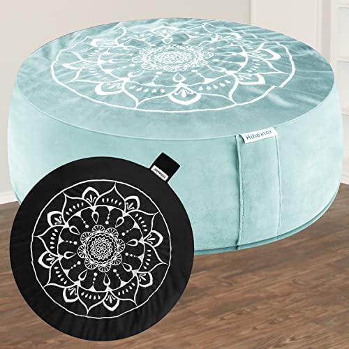 Hihealer Coussin de Méditation avec Housse en Velours - Grand Zafu Tibétain pour Yoga et Méditation, Rempli de Cosses de Sarrasin, Cadeau Relaxation pour Femme (Bleu et noir, 40 x 40 x 12 cm)