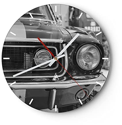 ARTTOR Modern Wanduhr Ford Mustang Mach 30x30cm Rund Klein Wand Uhr Glas Analog Zimmeruhren Küche Büro Wohnzimmer Glasuhr Wall Clock Dekoration Design Wanddekoration Küchenuhr C3AR30x30-4619