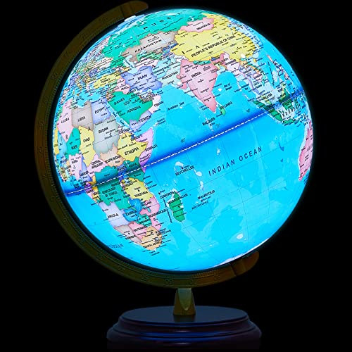 Amylove 13'' Illuminated World Globe for Adults Kids,Brown Wood,Classic