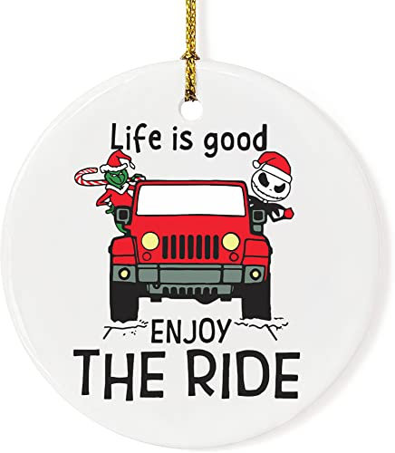 Weihnachten Keramik Ornament Rot Truck Schild Hängende Ornament für Weihnachten Party Dekorationen Supplies Jack Skellington & Grinch Weihnachten Hängende Ornament Life is Good Enjoy The Ride