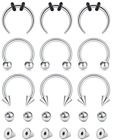 Longita 16G 10MM Hufeisen Piercing Septum Nase Ring für Damen Chirurgenstahl Nasenring Helix Knorpel Ohrpiercing mit Ersatz Kugeln & Spike Silber