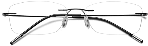 VEVESMUNDO Randlos Titan Lesebrille Anti Blaulicht Ultraleicht Metall Blaulichtfilter Sehhilfe Lesehilfe Brillen Ohne Rahmen für Herren Damen (1 Stück Schwarz, 0.0)