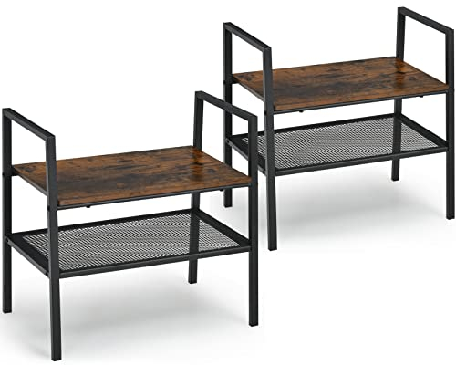 COSTWAY 2-Set 2-Stöckiges Lagerregal, Stapelbares Schuhregal, Gitterregal aus Holz & Metall, Kompaktes Lagerregal für Wohnzimmer Schlafzimmer Eingangsbereich, Organizer-Regal mit Metallrahmen