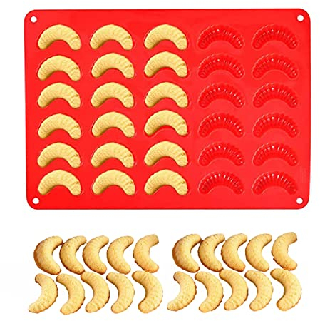 Kipferl Backform Silikon Pralinenform Aus Silikon Schokolade Formen Backform für Kekse Vanillekipferl-Backblech für Schokolade Eiswürfel Pralinen Parfait Mousses Eiskonfekt Kuchen (30 Löcher)