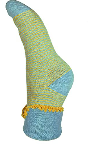 JOYA Luxurious Cuff Bed Wool Blend Socks UK 4-7 EU 36-40 Aqua With Mustard Stripes