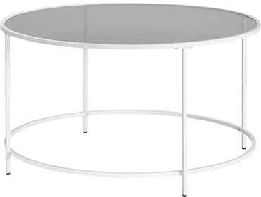 VASAGLE Runder Couchtisch, Wohnzimmertisch mit Stahlgestell, Salontisch, Beistelltisch, perlweiß-schiefergrau LGT021W01