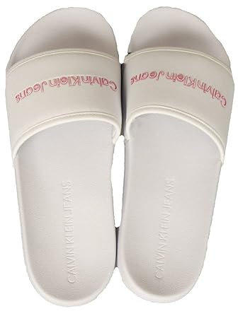 Calvin Klein Jeans Ciabatta donna CK fascia mare o piscina articolo YW0YW00720 slide bold institutional, 0LA White/neon pink, 40