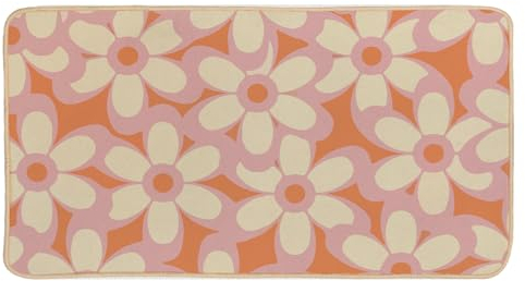 EXUQO Fußmatte mit Blumenmotiv, Retro, 70er-Jahre-Fußmatte, für den Innenbereich, rosa Blume, Willkommensmatte für Mädchenzimmer, Wohnheim-Dekoration, Innen-Fußmatten für den Eingangsbereich, 76,2 x