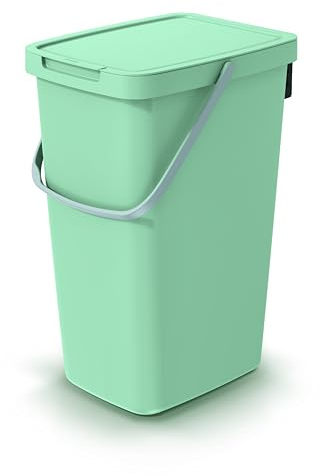 Mülleimer Müllbehälter Abfalleimer Biomülleimer mit Griff und Klappdeckel Abfallsammler Mülltonne Müllsortierer Papierkorb (25L, Grün)