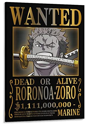 Anime One Piece Wanted Poster Zoro 2 Wandkunst-Posterdrucke Heimdekoration Bild Leinwand Gemälde Poster 20 x 30 cm