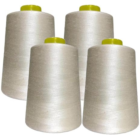 4 Bobine di filo per cucire (4.500 metri/rotolo), Filo in poliestere ad alta resistenza, Bobine di filo per lavori di cucito, (crema 103-5000Y)