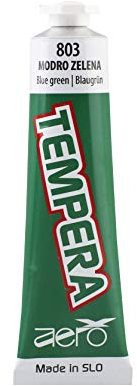 AERO Tempera Einzelfarben, 12 Tuben á 7,5ml, ungiftig, leuchtende und intensive Farben, hochpigmentiert, mit Wasser vermalbar, geeignet für zahlreiche Maltechniken, Blaugrün