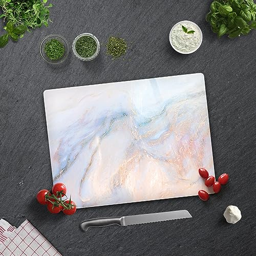 Tempered Glass Cutting Board for Kitchen, Rectangle with Rubber Feet, Heat Resistant, Non-Slip | 30cm x 40cm | (Supreme Marble)