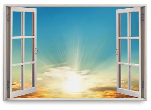 Paul Sinus Wandbild 120x80cm Fensterbild Blauer Himmel Sonnenuntergang Sonnenstrahlen