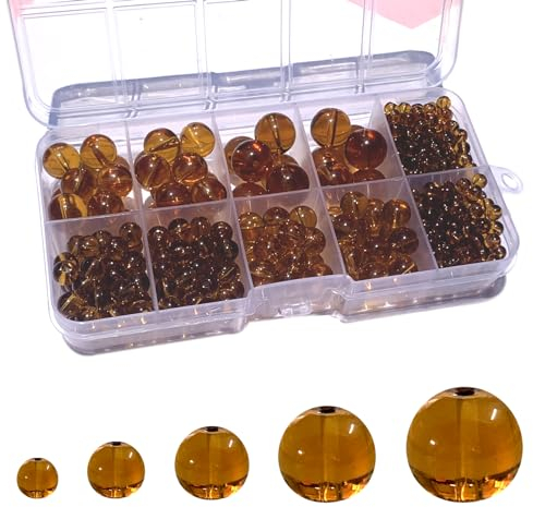 Gocelyn 470+ PCS Round Crystal Glass Beads for DIY Craft Projects (Brown), Glass Spacer Loose Beads for Crafts Charms Pendants Presents 4/6/8/10/12mm
