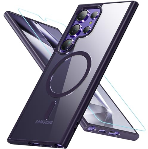 OWKEY Hülle Kompatibel mit Samsung Galaxy S24 Ultra 5G 6,8 Kompatibel mit Magsafe mit Panzer Glas,[Schutz in Militärqualität] Stoßfest Magnetisch Handyhülle Case Dünn Outdoor Cover Schutzhülle,Lila