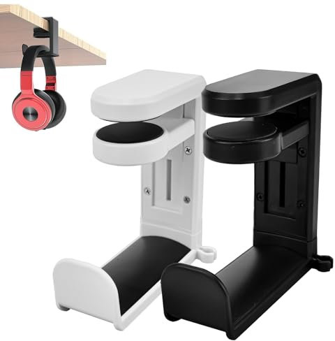 HEKOBAG 2PCS Soporte de Auriculares, Colgador de Auriculares Ajustable Giratorio 360°, Soporte Auriculares Escritorio con Clip, Ganchos Auriculares de Mesa para Auriculares Inalámbricos y con Cable