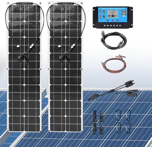 Kit De Panel Solar De 400 W, Panel Solar Flexible De Grado Impermeable Ip67, Cargador De BateríA Monocristalino De Panel Flexible, Paneles Solares Para Techo, Para Camping, Autocaravanas, Yates,White