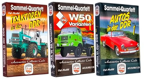 Automotive Collector Cards 3er Set Quartett Kartenspiele DDR, Traktoren in der DDR Vol. 1, IFA W 50 Varianten und Autos in der DDR Vol. 1, Ostalgie, Acc