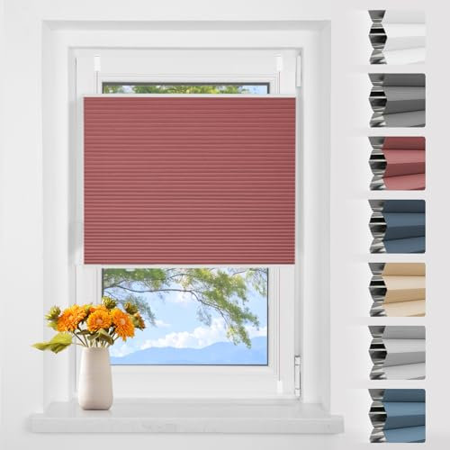 Wabenplissee Plissee Klemmfix ohne Bohren Verdunkelung Zweifarbig Weiß-weinrot 40x130cm(BxH) Thermo Verdunklungsplissee für Fenster 100% Blickdicht,Schallschutz und Wärmehaltung