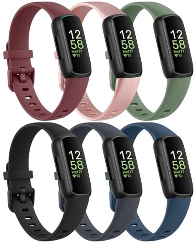 Wanme 6 Stück Armbands Kompatibel mit Fitbit Inspire 3 Armband für Damen Herren, Klassisches Silikon Uhrenarmbänder, Sport Wasserdichtes Ersatzarmband für Fitbit Inspire 3 Uhrenarmband