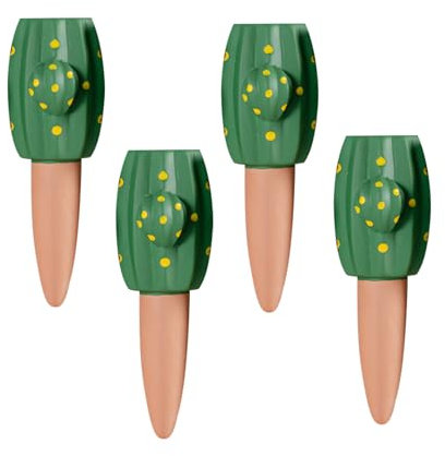 Sirseon Lot de 4 pics d'irrigation pour plantes - Argile - En forme de cactus - Argile - Arrosage automatique - Arrosage goutte à goutte - Arrosage automatique des plantes - Argile