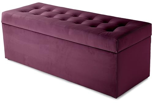 MG Design Polsterhocker 45 x 120 cm Violett mit großem Stauraum (ca. 140 L), bis 300 kg belastbar, weich mit dezentem Schimmer, pflegeleicht – Wohnbereich, Schlafraum & Flur