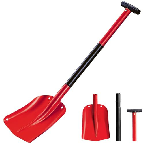 Schneeschaufel, Schneeschieber Abnehmbares Schneeschaufel mit ergonomischem Aluminium-Stiel Tragbare Schneeschaufel Einstellbare Schneeschippe für Garten Camping (Rot)