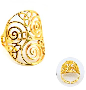 Only faith Anillo Trisquel Dorado para Mujer Pentagrama Ajustable de Acero Inoxidable Triskel Talisman Celta Magico Protector (Trisquel Dorado)