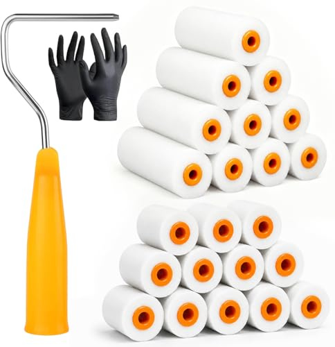Nadinsta 27pcs Mini Foam Paint Roller, 5.1 Inch/2 Inch Small Foam Rollers | Roller Frame*1, Gloss Roller Set, High Density Foam, Sponge Rollers for Painting On Walls Furniture and Decorating
