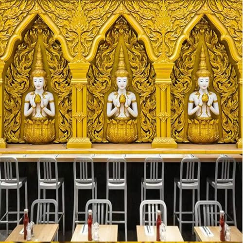 XLMING Goldene Relief-Buddha-Statue 3D Tapete Home Esszimmer Sofa Schlafzimmer Wohnzimmer TV Hintergrund Wand-300cm×210cm