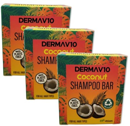 Derma V10 Coconut Shampoo Bar - Natural Solid Shampoo Bar for Nourished Hair - Organic Coconut Soap, Natural Shampoo Bar for Healthy Shine - Eco-Friendly Bar Shampoo Solution - 3 Pack + Cheeroo Magnet