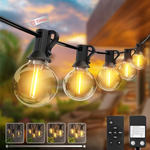 Kolpop String Lights Remote Controlled 23M/76FT, Timer & Dimmable Outdoor Festoon Light Mains Powered LED Shatterproof, Waterproof Garden Lights for Outside Pergola Party Gazebo Warm White