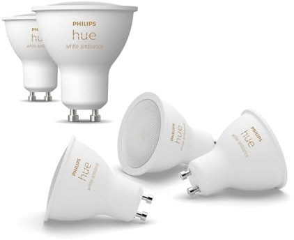 Philips Hue White Ambiance GU10 LED Spot 5er Pack (400lm), dimmbare LED Lampen für das Hue Lichtsystem mit warmweißem/kaltweißem Licht, smarte Lichtsteuerung über Sprache und App