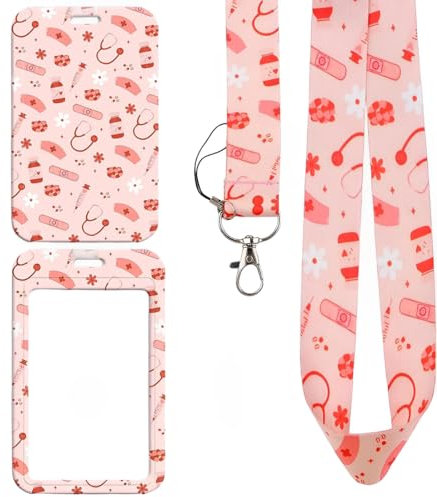 AFCJLTO Porte Badge Id avec Lanyard Breakaway pour, Clips de Badge détachables, Lanyard Strap pour le cou, Cadeaux pour le bureau des enseignants infirmiers(rose)