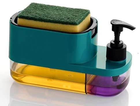 Distributeur de savon 3 en 1 en plastique pour vaisselle, savon, liquide, éponge, vaisselle, savon, distributeur pour évier de cuisine, salle de bain (multicolore)