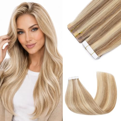 MY-LADY Tape Extensions Echthaar Goldbraun&blond Balayage 30cm 15g | 10pcs Echthaar Extensions Tape Invisible Haar Extenisons Glattes Echthaar Skin Weft Tape Haarverlängerung