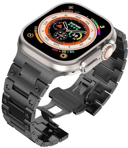 yeziu Correa de acero inoxidable para Apple Watch Band Ultra 2, pulsera para iWatch Series 10, 9, 8, 7, 6, 5, 4 SE(Black,42/44/45mm)