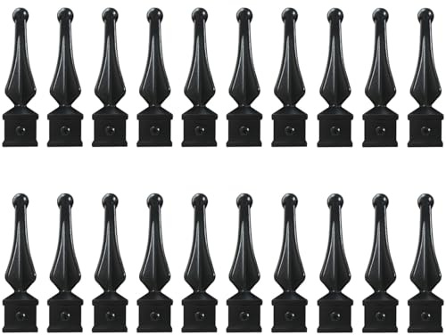 Aluminum Imperial Fence Spear Finials, Decorative Railing Topper Caps for Wrought Iron Fence, Durable Rust-Resistant Ornamental Post Cap, Textured Black (20PACK, Fit 3/4'' Picket)