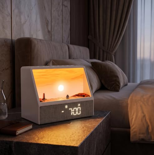 Tageslichtwecker Sonnenaufgang Wecker, Lichtwecker White Noise Machine Kreative Sonnenaufgangs Animation mit 7 Modi, 12 Naturgeräuschen, Musiklautsprecher & Fernbedienung, Geschenke für Tiefschläfer