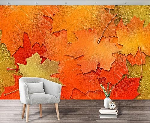 Mural Wallpaper Red and Gold Maple Leaves 200x140cm Wallpaper 3D Wall Mural for Living Room and Bedroom -MIWEI Wallpaper-ZXY-24815