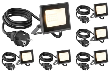 ledscom.de 6x LED Wandstrahler/Gartenstrahler OZIN, IP65, Stecker, anthrazit, 10 W, 811 lm, warmweiß