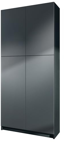 InnoFurn Aktenschrank Elona M1, Büroschrank mit Soft-Close & Push-to-Open, Aufbewahrungschrank, Büro, Wohnzimer, Schwarz/Anthrazit matt (82 x 184 x 37 cm)