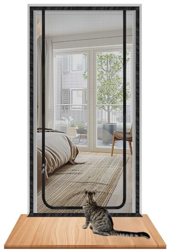 DBREAKS Schermo Porta per Gatto, Zanzariera per porta gatto a prova di graffio, Griglia di protezione gatto schermo con chiusura lampo, per soggiorno, camera da letto, terrazza, Nero 90x210 cm