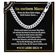 Kette Herren Geschenke für Männer Valentinstag - 8mm Silber Edelstahlkette Pärchen Kette Geschenke für Partner Mann, liebesgeschenke für ihn, Ich Liebe Dich Geschenk für Männer Geburtstag Jahrestag