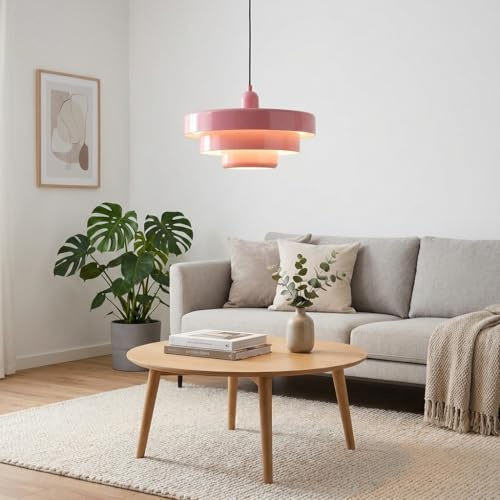 BARCELONA LED Pendelleuchte MACARRON Rosa 3-stufig, Metall Eisen, Bauhaus Minimalistisch, Indirekte Blendfreie Beleuchtung, Klassisch Vintage Modern & Zeitloser Luxus E27